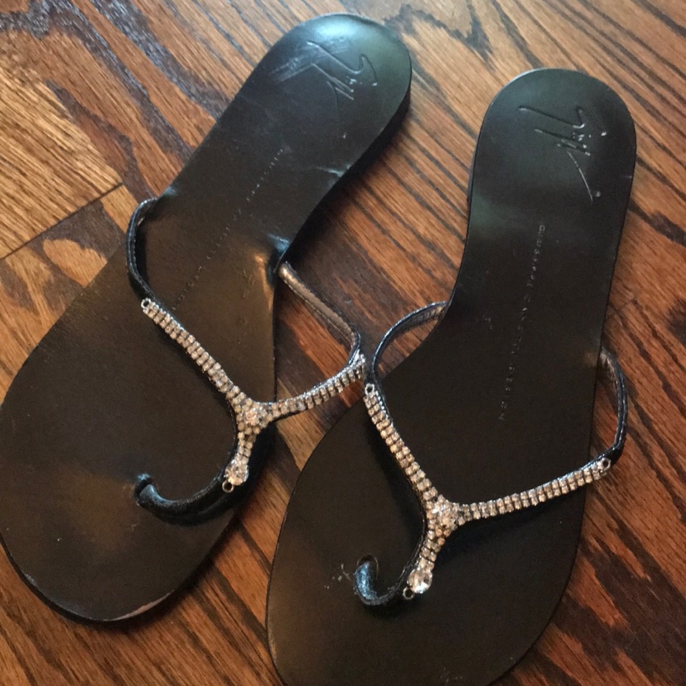 Black rhinestone sandals flats